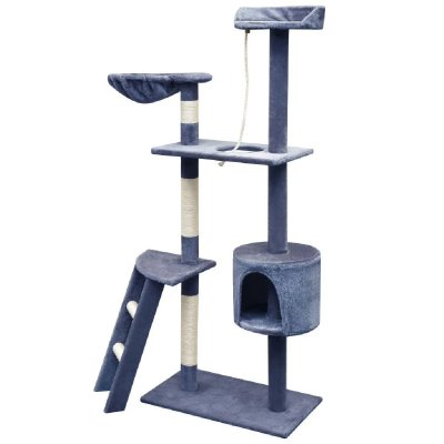 HELLOSHOP26 Arbre &agrave; chat griffoir grattoir niche jouet animaux peluch&eacute; en sisal 150 cm bleu fonc&eacute; 3702083 