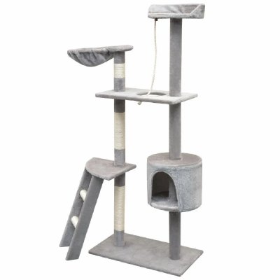 HELLOSHOP26 Arbre &agrave; chat griffoir grattoir niche jouet animaux peluch&eacute; en sisal 150 cm gris 3702175 