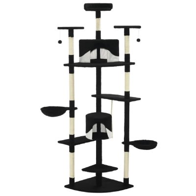 HELLOSHOP26 Arbre &agrave; chat griffoir grattoir niche jouet animaux peluch&eacute; en sisal 203 cm noir et blanc 3702107 