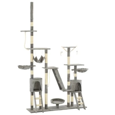 HELLOSHOP26 Arbre &agrave; chat griffoir grattoir niche jouet animaux peluch&eacute; en sisal 230-250 cm gris