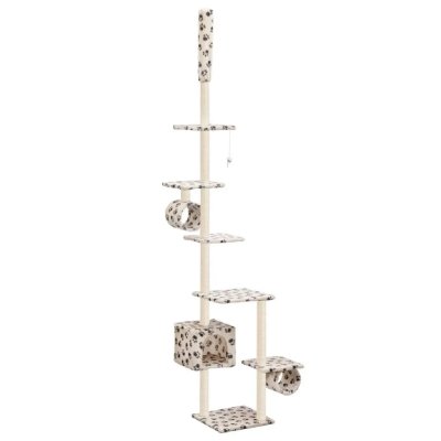 HELLOSHOP26 Arbre &agrave; chat griffoir grattoir niche jouet animaux peluch&eacute; en sisal 260 cm beige motif pattes 