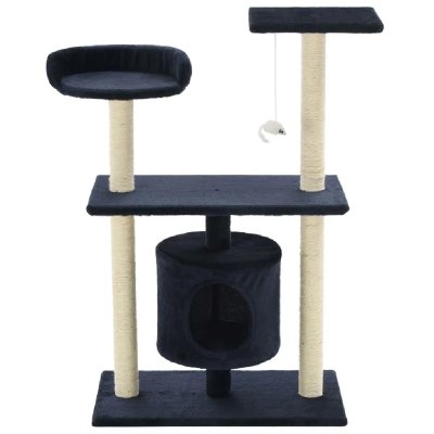 HELLOSHOP26 Arbre &agrave; chat griffoir grattoir niche jouet animaux peluch&eacute; en sisal 95 cm bleu fonc&eacute; 3702166 