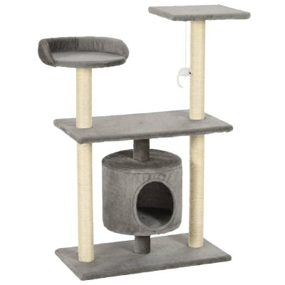 HELLOSHOP26 Arbre &agrave; chat griffoir grattoir niche jouet animaux peluch&eacute; en sisal 95 cm gris 3702242 
