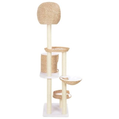 HELLOSHOP26 Arbre &agrave; chat griffoir grattoir niche jouet animaux peluch&eacute; en sisal herbiers marins beige 