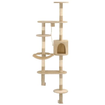 HELLOSHOP26 Arbre &agrave; chat griffoir grattoir niche jouet animaux peluch&eacute; en sisal montage mural 194 cm beige