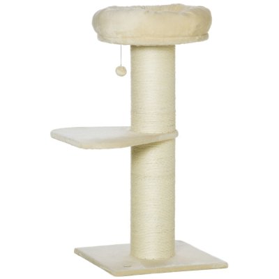 PAWHUT Arbre &agrave; chat griffoir sisal naturel peluche beige
