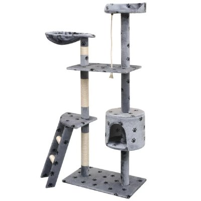 HELLOSHOP26 Arbre &agrave; chat  - 150 cm - Gris empreintes pattes
