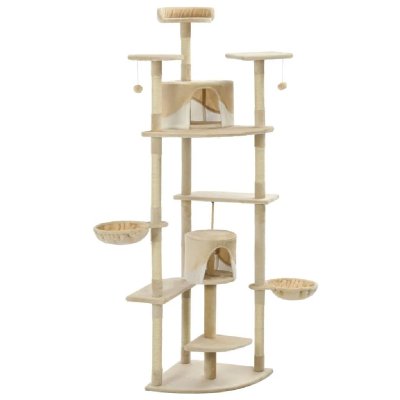 HELLOSHOP26 Arbre &agrave; chat  - 203 cm - Beige et blanc
