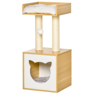PAWHUT Arbre &agrave; chat multi-&eacute;quipement H81 cm aspect bois clair