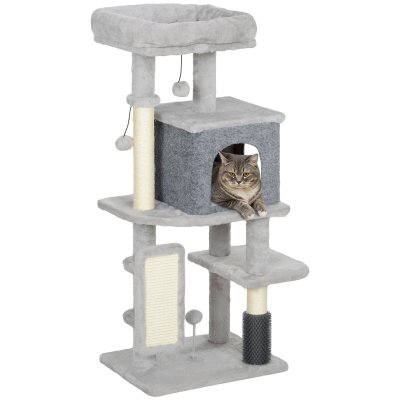 PAWHUT Arbre &agrave; chat Panneau de particules Gris clair