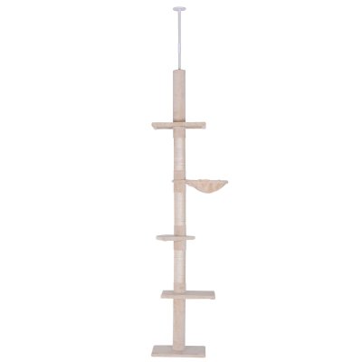 PAWHUT Arbre &agrave; chat poteau &agrave; griffer L40 x l 34 x H 230-260 cm 5 niveaux d'activit&eacute;s beige