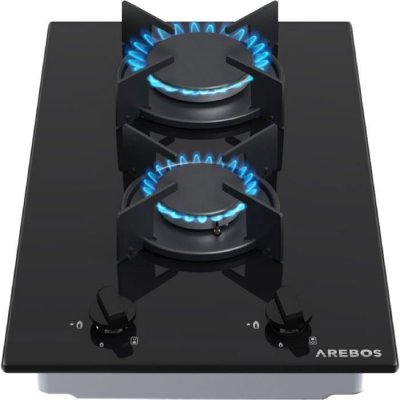 AREBOS  Plaque De Cuisson &Agrave; Gaz En Acier Inox 2 Br&ucirc;leurs 30 Cm Verre Tables De Cuisson Noir