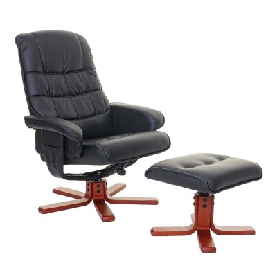 MENDLER Armchair de relaxation &eacute;l&eacute;gante avec repose-pied pivotant en &eacute;cos noir
