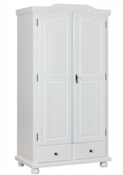 Armoire 2 portes et 2 tiroirs en pin massif blanc