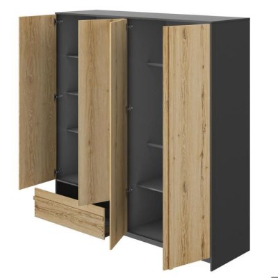 Armoire 4 portes et 1 tiroir L197 cm - D&eacute;cor ch&ecirc;ne et noir