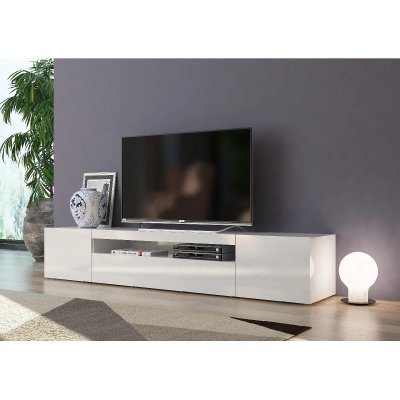 DMORA Armoire &agrave; 3 portes effet bois blanc brillant 200x40h37 cm