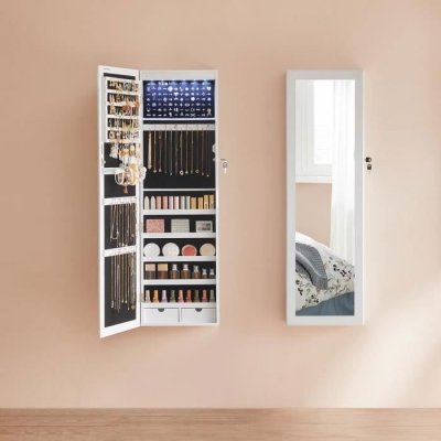 Armoire &agrave; bijoux pour portes &agrave; suspendre avec miroir - H120 cm - Blanc