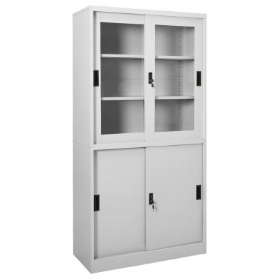 Armoire &agrave; bureau porte coulissante Gris clair 90x40x180cm Acier