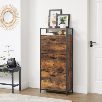 Armoire &agrave; chaussures pour 12-18 paires de chaussures Marron Rustique