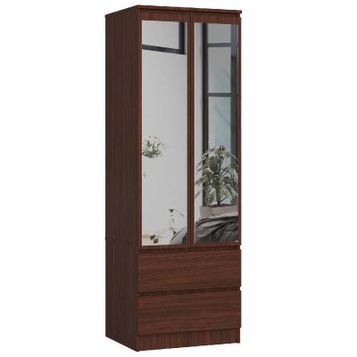 Armoire Akord S60 Weng&eacute; 60 cm 2 portes 2 tiroirs fa&ccedil;ade Weng&eacute; 1 &eacute;tag&egrave;re 60x51x180 cm