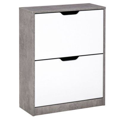 Armoire chaussures 2 portes abattantes blanc b&eacute;ton cir&eacute;