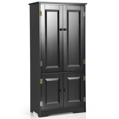 Armoire de Rangement Vintage COSTWAY - 2 &Eacute;tag&egrave;res R&eacute;glables - Dispositif Anti-Dumping - Noir