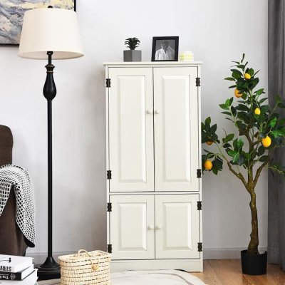 Armoire de Rangement Vintage COSTWAY en MDF avec 2 &Eacute;tag&egrave;res R&eacute;glables - Blanc