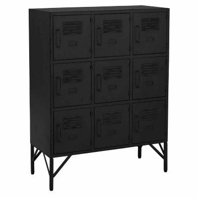 Armoire M&eacute;tal Noir - J-LINE - 9 Portes - Industriel - Chambre Adulte 