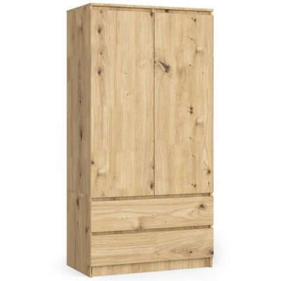 Armoire s90 ch&ecirc;ne artisan 90 cm 2 portes 2 tiroirs fa&ccedil;ade ch&ecirc;ne artisan 4 &eacute;tag&egrave;res 90x51x180 cm