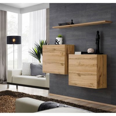 ASM Commode - Switch SB I - 2 Vitrines Carr&eacute;es - 1 &eacute;tag&egrave;re - Bois