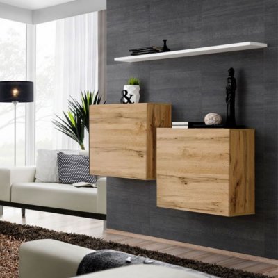 ASM Commode - Switch SB I - 2 Vitrines Carr&eacute;es - 1 &eacute;tag&egrave;re - Bois Et Blanc - Mod&egrave;le 1
