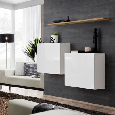 ASM Commode - Switch SB I - 2 Vitrines Carr&eacute;es - 1 &eacute;tag&egrave;re - Bois Et Blanc - Mod&egrave;le 2