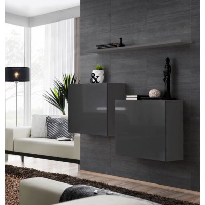 ASM Commode - Switch SB I - 2 Vitrines Carr&eacute;es - 1 &eacute;tag&egrave;re - Graphite