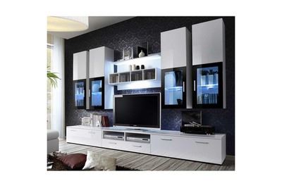 PARIS PRIX ASM Ensemble Meuble TV Mural - Lyra - 300 Cm X 190 Cm X 45 Cm - Blanc