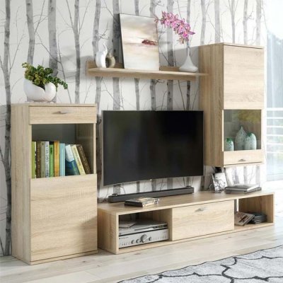 PARIS PRIX ASM Ensemble Meuble TV Mural Rico - L 180 X P 38 X 140 Cm - Beige