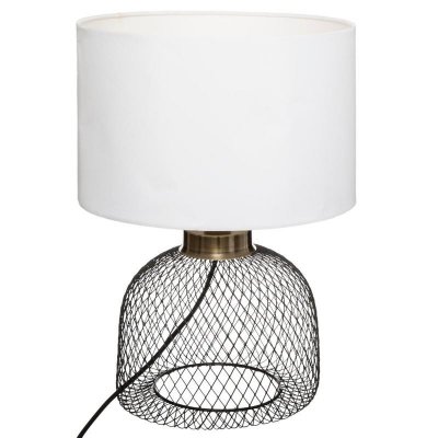 ATMOSPHERA  - Lampe &agrave; Poser en m&eacute;tal Noir et Abat-Jour Blanc H 38 cm