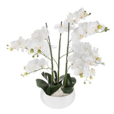 ATMOSPHERA  Orchid&eacute;e artificielle, pot c&eacute;ramique blanc H65 cm  - Blanc