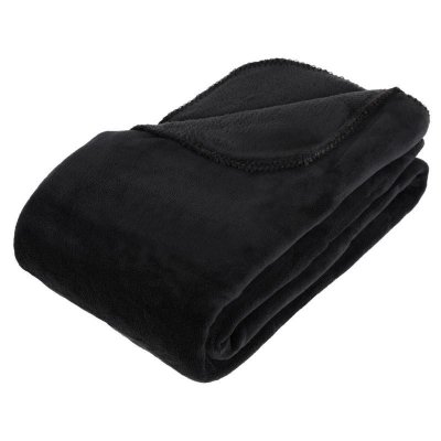 Atmosphera - Plaid en Microfibre uni - 230x180 cm - Noir