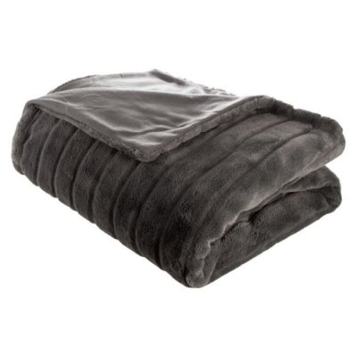 ATMOSPHERA  Plaid ""Manoir"" fausse fourrure, gris fonc&eacute; 180x230 cm  - Gris
