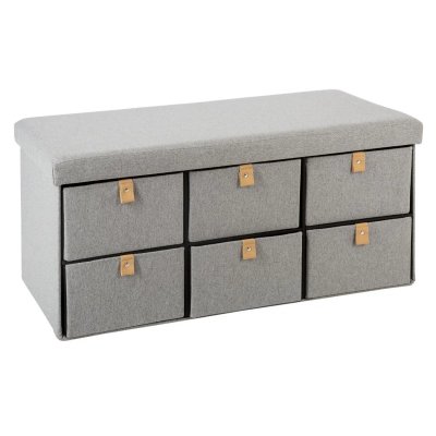 ATMOSPHERA  - Pouf Pliant Double avec 6 Tiroirs coloris Gris de Su&egrave;de