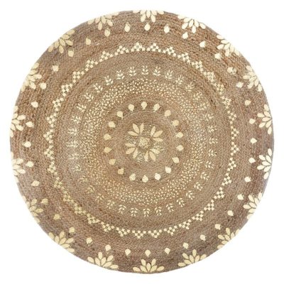 ATMOSPHERA  - Tapis en jute &agrave; motifs - D. 115 cm - Beige et Dor&eacute; 