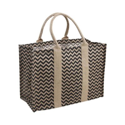 AUBRY GASPARD  Cabas en toile de jute renforc&eacute;e - motif Z&eacute;br&eacute;