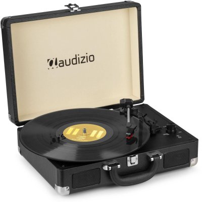 AUDIZIO  RP114BK Platine Vinyle R&eacute;tro avec Haut-Parleurs Int&eacute;gr&eacute;s - Noire, Lecture 33/45 & 78 Tours 
