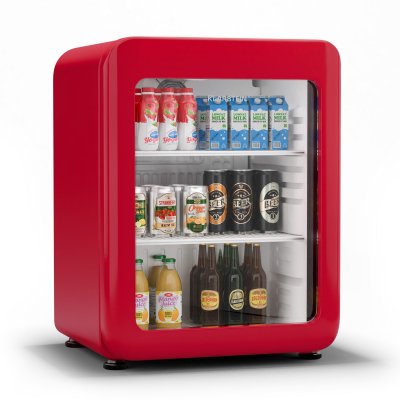 Audrey Evo R&eacute;frig&eacute;rateur &agrave; boissons Porte en verre Mini Bar Mini Frigo 68 L Design r&eacute;tro Rouge