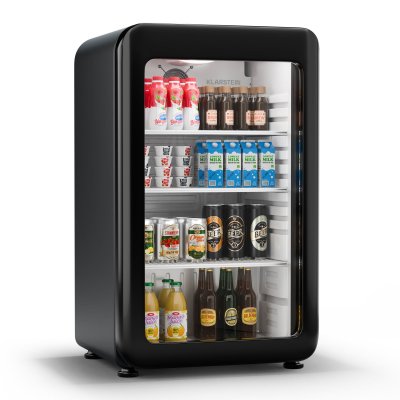 KLARSTEIN Audrey Evo R&eacute;frig&eacute;rateur &agrave; boissons Porte en verre Mini Bar Mini Frigo 93 L Design r&eacute;tro Noir