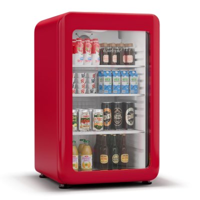 KLARSTEIN Audrey Evo R&eacute;frig&eacute;rateur &agrave; boissons porte vitr&eacute;e Mini Bar Mini Frigo 113 L Design r&eacute;tro Rouge