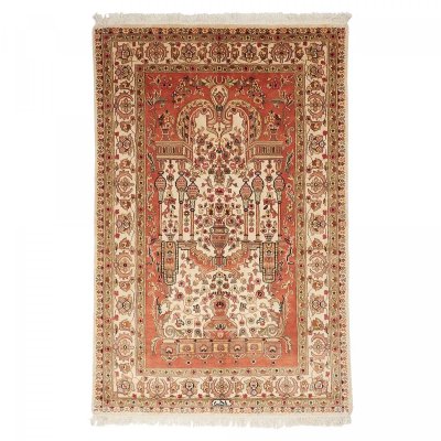 Authentique tapis d'Orient 125x195 fait main en soie beige JIHANGIR 91