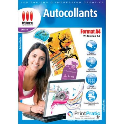MICRO APPLICATION Autocollants Format A4 - 25 feuilles A4 blanches mates