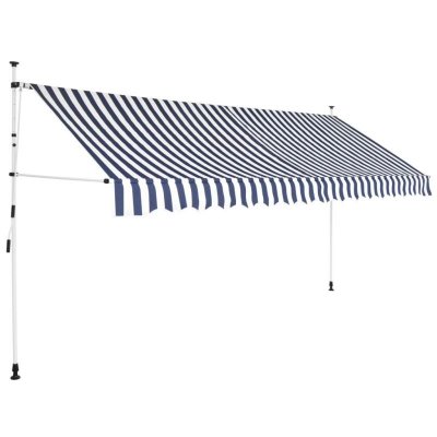 Auvent R&eacute;tractable Manuel 400 Cm Rayures Bleues Et Blanches