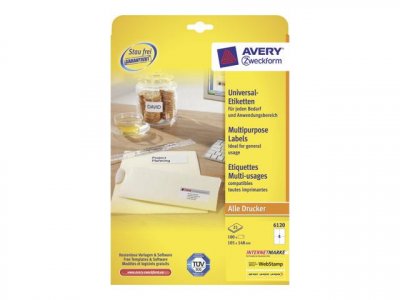 AVERY DENNISON Avery Zweckform 6120 - Blanc - A6 (105 x 148 mm) 100 &eacute;tiquette(s) (25 feuille(s) x 4) &eacute;tiquettes